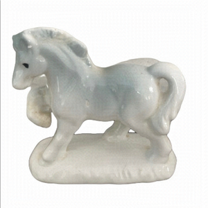 Porcelain Ceramic White and Blue Hue Horse Figurine